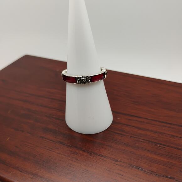 Judith Jack Red Enamel Sterling Silver Ring sz7 - Picture 3 of 5